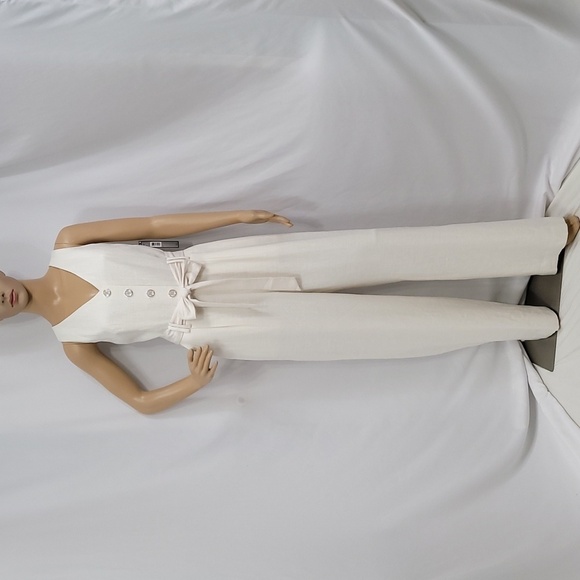 TAHARI Asl Linen Front Button Wide Leg Ivory Jumpsuit - Picture 8 of 17